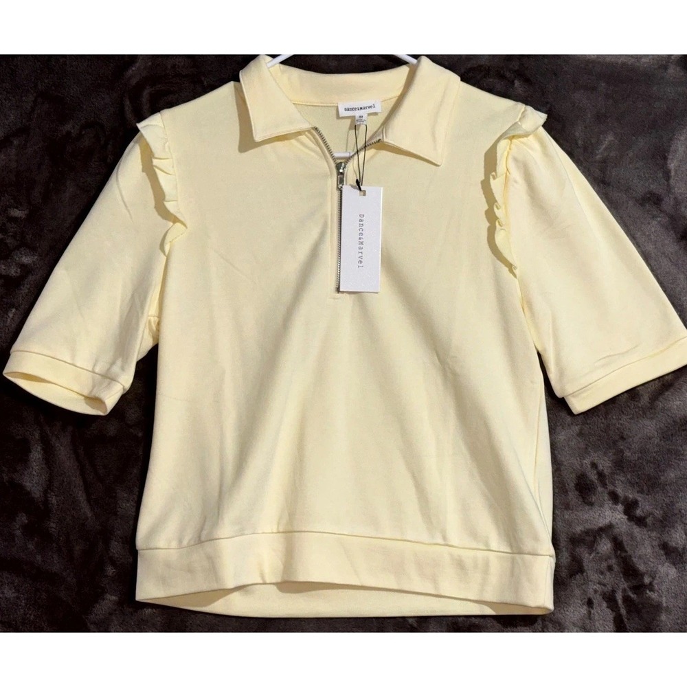 Dance & Marvel Butter Yellow Quarter Zip Top – Womens Medium‎ – NWT - Picture 2 of 9